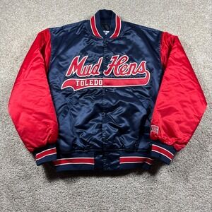 Jersey Express Toledo Mud Hens Vintage Satin Bomber Jacket Navy Red Mens Large